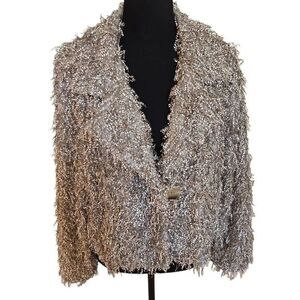 Vintage Picadilly Canada Womens Cropped Fuzzy Fringe Jacket Taupe Size Small